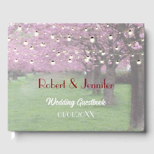 Cherry blossom spring themed wedding guest book (Front)