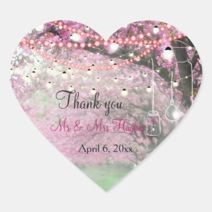 Cherry blossom spring themed wedding thank you heart sticker