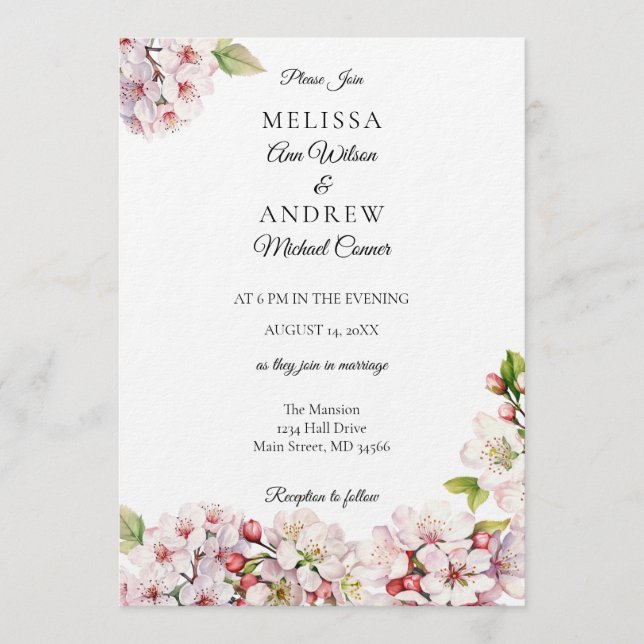 Cherry Blossom Spring Wedding Invitation (Front)