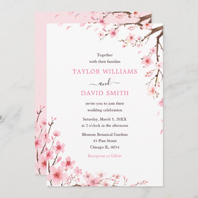 Cherry Blossom Spring Wedding Invitation (Front/Back)