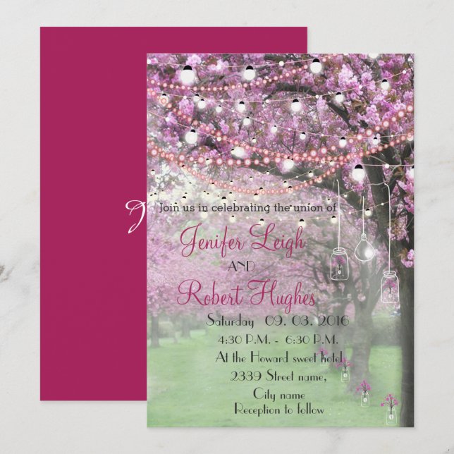 Cherry blossom spring wedding invitation (Front/Back)
