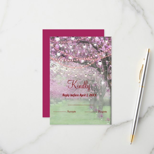 Cherry blossom spring wedding RSVP Card (Front/Back In Situ)