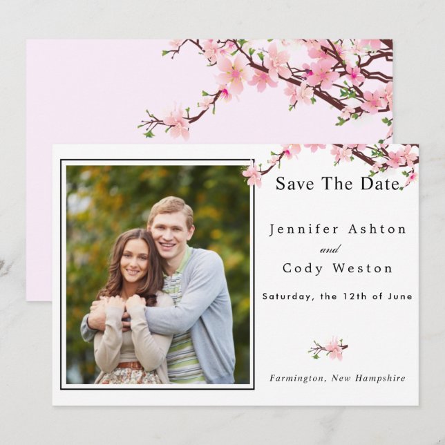 Cherry Blossom Spring Wedding Save The Date PHOTO (Front/Back)