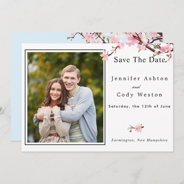 Cherry Blossom Spring Wedding Save The Date PHOTO (Front/Back)
