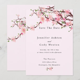 Cherry Blossom Spring Wedding Save The Date Pink
