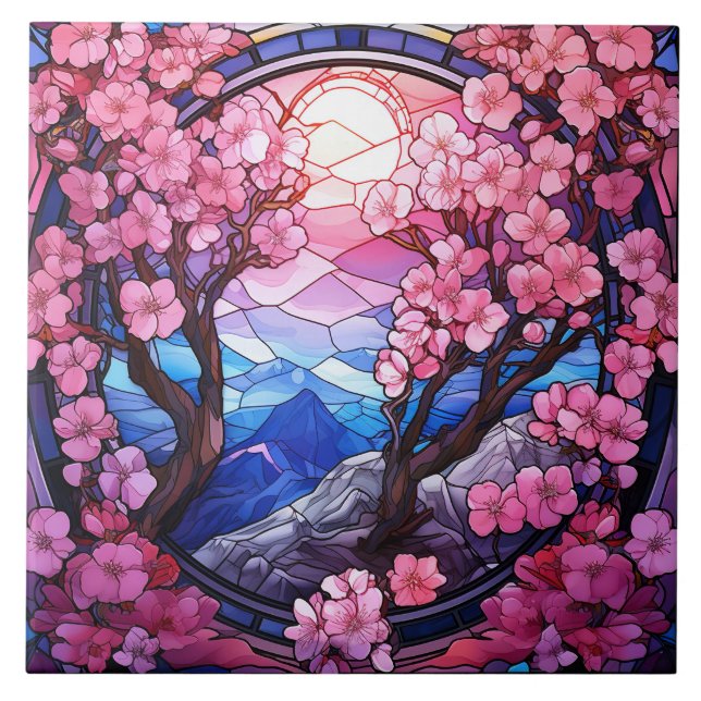 Cherry Blossom Stained Glass  Tile (Front)