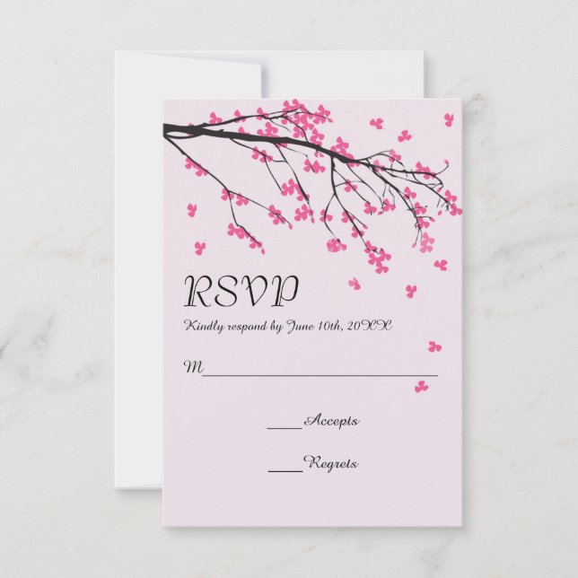 Cherry Blossom Stem - Wedding RSVP Card (Front)