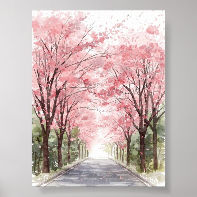 Cherry Blossom Street Watercolor Poster (Front)