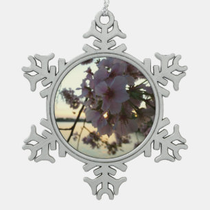 Cherry Blossom Sunset in Washington DC Snowflake Pewter Christmas Ornament