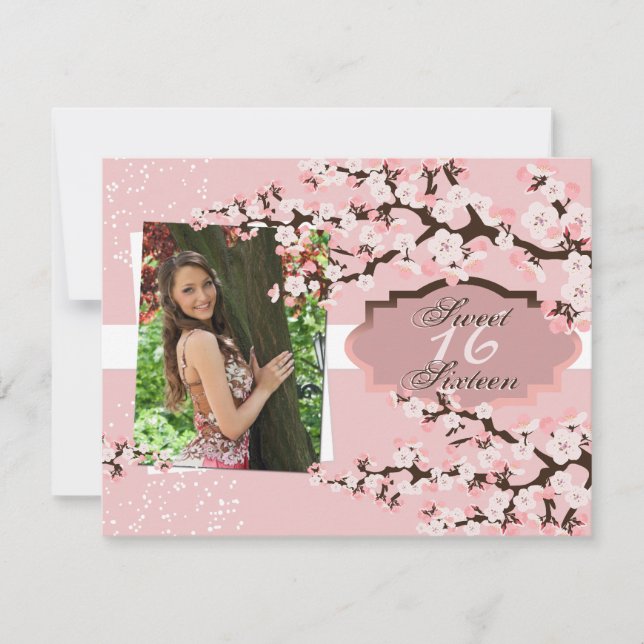 Cherry Blossom Sweet 16 Birthday Party Invitation (Front)