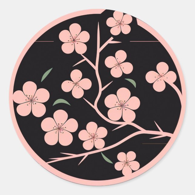 Cherry blossom symbol, minimalism, pink classic round sticker (Front)