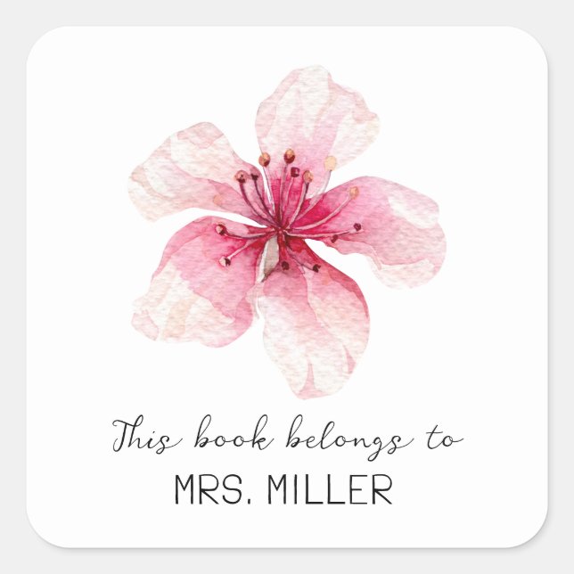 Cherry Blossom Teacher This Book Belongs To Square Sticker (Front)