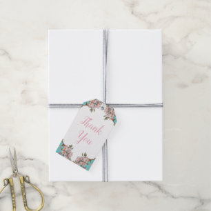 Cherry Blossom Teal Retro Vintage Baby Shower Gift Tags