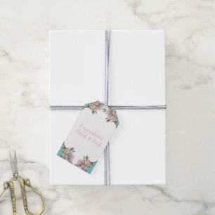 Cherry Blossom Teal Retro Vintage Baby Shower Gift Tags