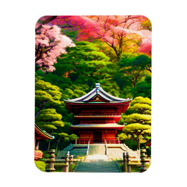 Cherry Blossom Temple  Magnet (Vertical)