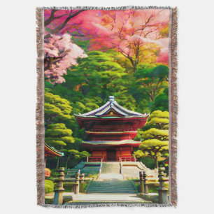 Cherry Blossom Temple Throw Blanket