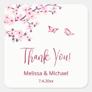 Cherry Blossom Thank You Wedding Favor   Square Sticker