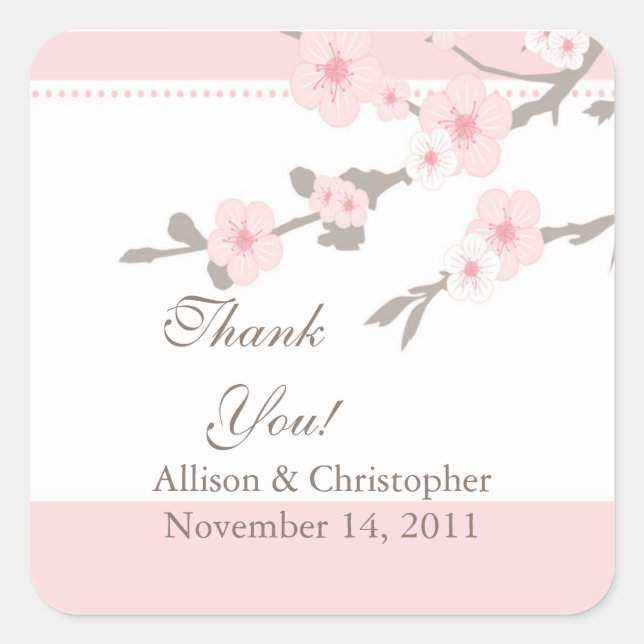 Cherry Blossom Thank You Wedding Square Sticker (Front)