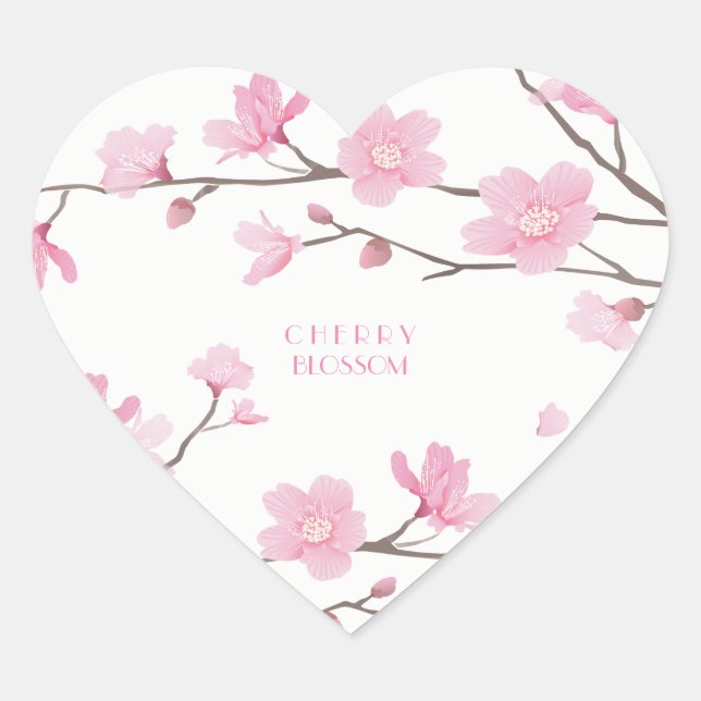 Cherry Blossom - Transparent-Background Heart Sticker (Front)