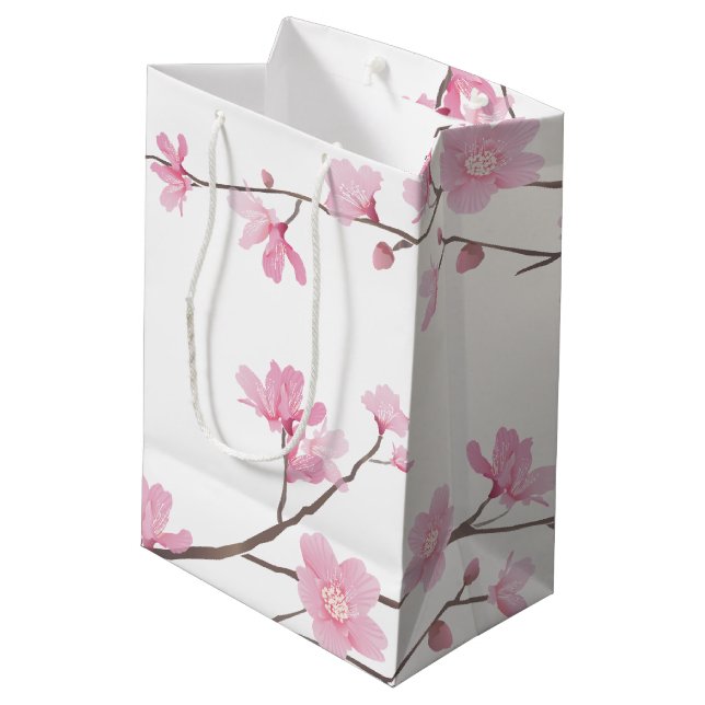 Cherry Blossom - Transparent Background Medium Gift Bag (Back Angled)