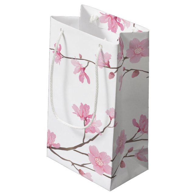 Cherry Blossom - Transparent Background Small Gift Bag (Back Angled)
