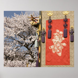 Cherry blossom tree and silk tapestry of poster