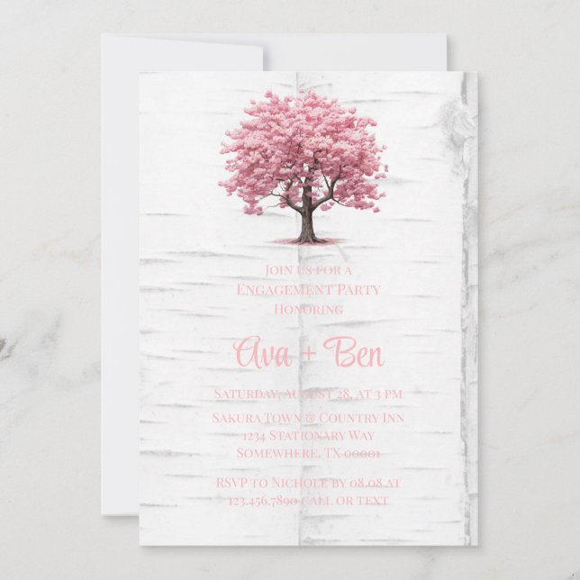 Cherry Blossom Tree Bark Engagement Party Invitation (Front)