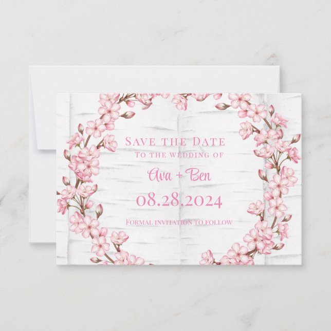 Cherry Blossom Tree Bark Save the Date Card (Front)