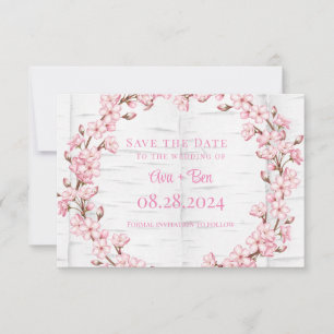 Cherry Blossom Tree Bark Save the Date Card