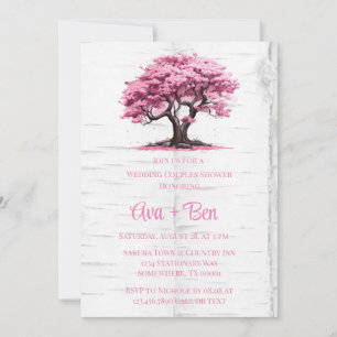 Cherry Blossom Tree Bark Wedding Couples Shower Invitation