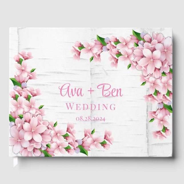Cherry Blossom Tree Bark Wedding Guest Book (Front)