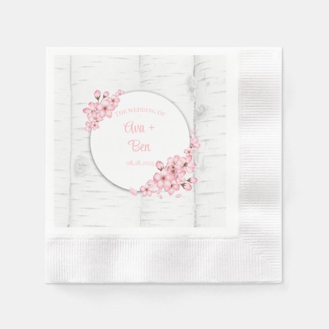 Cherry Blossom Tree Bark Wedding Napkin (Front)