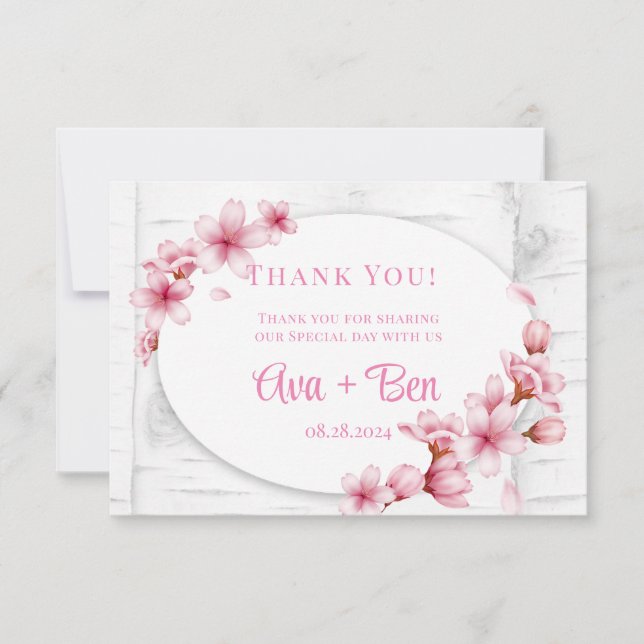 Cherry Blossom Tree Bark Wedding Thank You Card (Front)