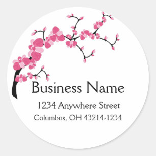 Cherry Blossom Tree Branch Round Address Labels