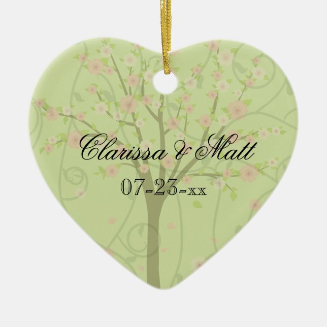 Cherry Blossom Tree Custom Heart Keepsake Ornament (Front)