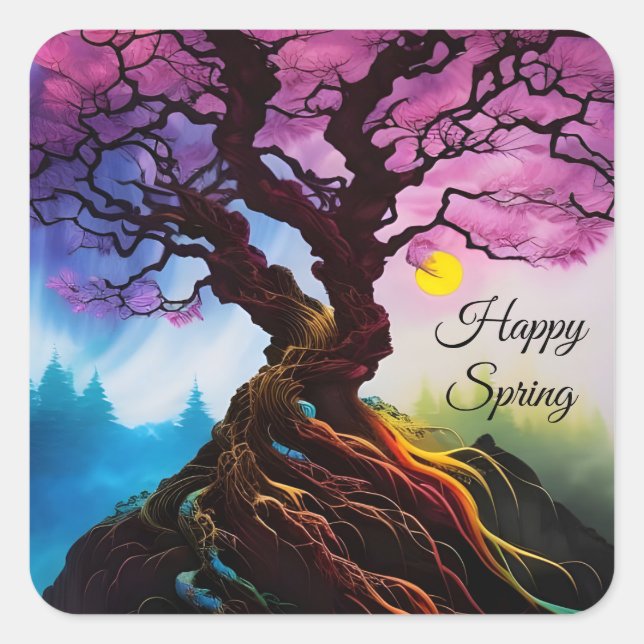 Cherry blossom Tree of life Square Sticker (Front)