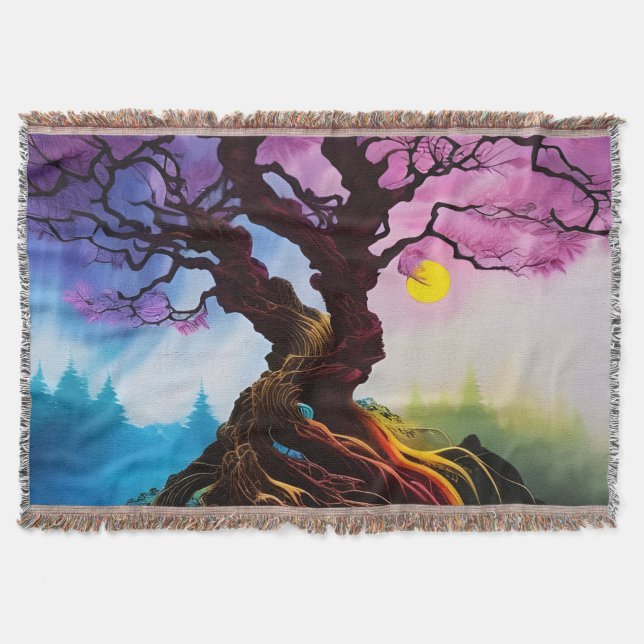 Cherry blossom Tree of life Throw Blanket (Front)