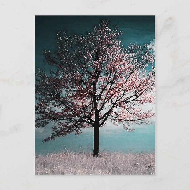 Cherry Blossom Tree Painting - Dusk Postcard (Front)