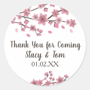 Cherry Blossom Tree Petals Pink Wedding Classic Round Sticker