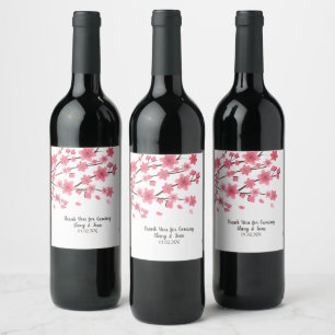 Cherry Blossom Tree Petals Pink Wedding Wine Label