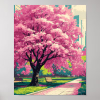 Cherry Blossom Tree Poster – Impressionist Spring 