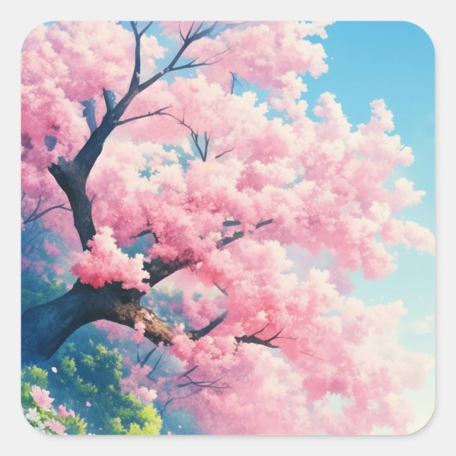 Cherry Blossom Tree Square Sticker (Front)