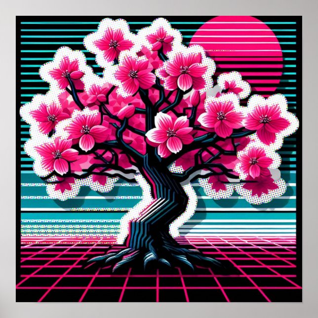 Cherry Blossom Tree Synthwave 803 Poster (Front)