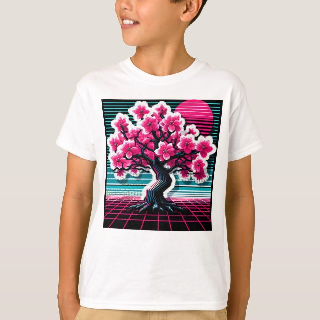 Cherry Blossom Tree Synthwave 803 T-Shirt (Front)