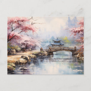 Cherry Blossom Trees Japanese Garden Postcard
