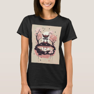 Cherry Blossom Trees Japanese Shrine Pond with bir T-Shirt