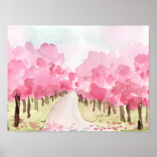 Cherry Blossom trees Lined on Both Sides Poster