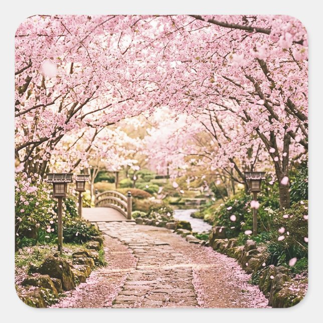 Cherry Blossom Trees Square Sticker (Front)