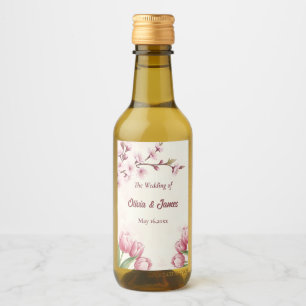 Cherry Blossom & Tulip Elegant Pink Floral Wine Label