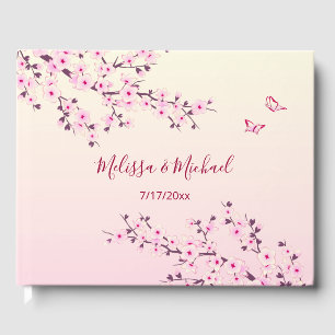 Cherry Blossom Two Butterflies    Pink Guest Book